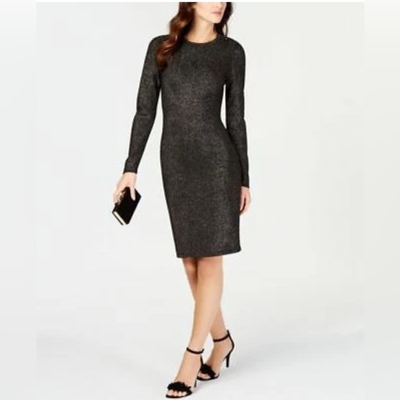 Vince Camuto Black and Metallic silver Fitted Dress/ Size medium - Picture 1 of 11